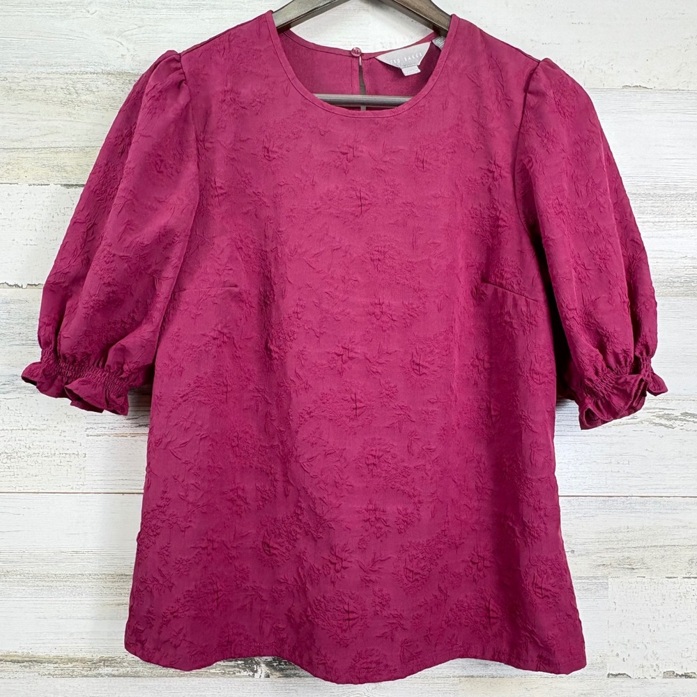 Ted Baker Magenta Pink Floral Jacquard Puff Sleeve Blouse Top Size S Romantic